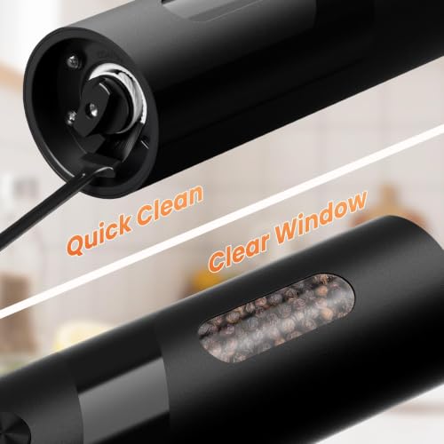 110ml Electric Salt and Pepper Grinder Set 2 Pack Rechargeable Auto Shakers | Large Capacity Spice Mill with Adjustable Coarseness for Kitchen, Cooking, Outdoor Dining and Home Use (Black & White)