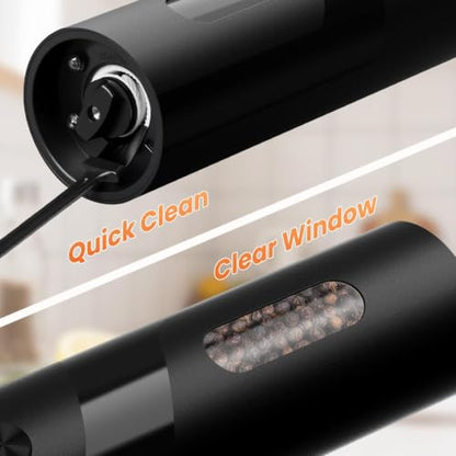 110ml Electric Salt and Pepper Grinder Set 2 Pack Rechargeable Auto Shakers | Large Capacity Spice Mill with Adjustable Coarseness for Kitchen, Cooking, Outdoor Dining and Home Use (Black & White)