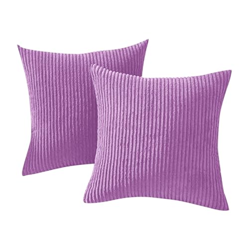 18x18 Throw Pillow Covers Pack of 2, Soft Corduroy Striped Boho Throw Pillow Covers,Cushion Case,Decorative Pillow Covers for Living Room Home Decor Cushion Farmhouse - color: Purple
