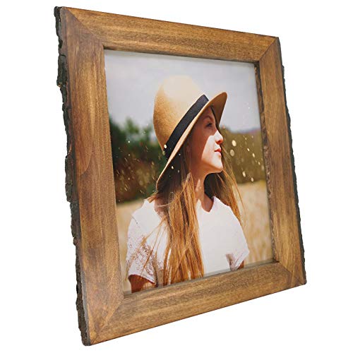 IKEREE 8x10 Picture Frames with Bark Edges, Rustic Wood Photo Frame for Tabletop or Wall Display, Natural Brown. - size: 8x10 inch