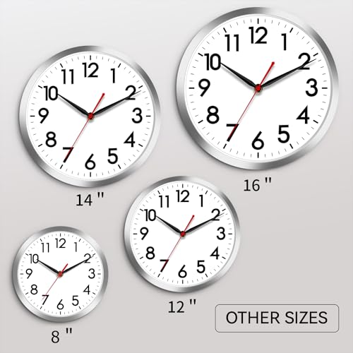 AKCISOT 10 Inch Wall Clock, Silent Battery Operated Analog Clock, Silver | Classroom | Kitchen | Office | Easy to Read Numbers | Garage - color: B_silver, size: 10 Inch