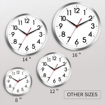 AKCISOT 10 Inch Wall Clock, Silent Battery Operated Analog Clock, Silver | Classroom | Kitchen | Office | Easy to Read Numbers | Garage - color: B_silver, size: 10 Inch