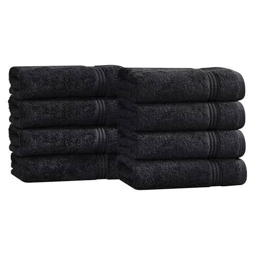 Superior Egyptian Cotton 8-Piece Hand Towel Set, Towel Basics For Quick Dry, Absorbent Small Towels, Facial, Spa, Kitchen, Bathroom Essentials, Apartment, Guest Bath, Soft, Washcloth, Black - color: Black, size: Hand Towel (8-Pack)