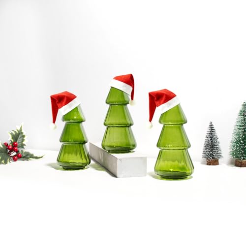 XXXFLOWER 3Pcs Tree-Shaped Glass Planter Christmas Tree Decorations for Tabletop Hydroponics Home Office Garden Green Propagation Station Vase for Flowers Gifts for Plant Lovers（Plant NOT Included） - size: 3 Green Tree