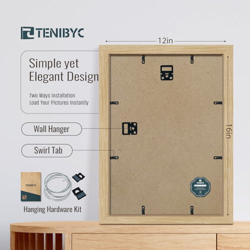 12x16 Oak Picture Frame 3 Pack, Natural Wood Grain, HD Tempered Glass, Wall Hanging - color: Oak, size: 12 X 16, style: 3 Pack