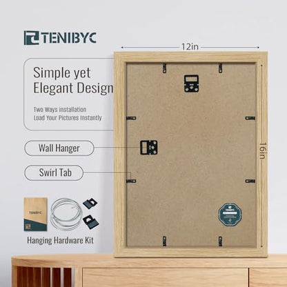 12x16 Oak Picture Frame 3 Pack, Natural Wood Grain, HD Tempered Glass, Wall Hanging - color: Oak, size: 12 X 16, style: 3 Pack