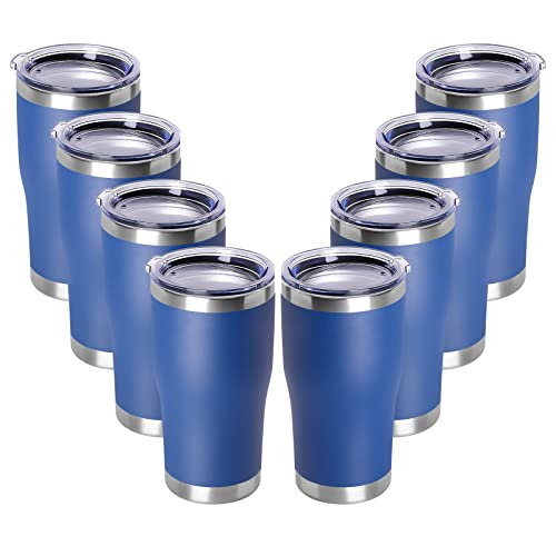 DOMICARE 20oz Tumbler with Lid Stainless Steel Tumblers Bulk, Double Wall Vacuum Insulated Coffee Travel Mug Powder Coated Tumbler, 8 Count (Pack of 1) Dark Blue - color: Dark Blue, size: 8 count