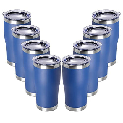 DOMICARE 20oz Tumbler with Lid Stainless Steel Tumblers Bulk, Double Wall Vacuum Insulated Coffee Travel Mug Powder Coated Tumbler, 8 Count (Pack of 1) Dark Blue - color: Dark Blue, size: 8 count