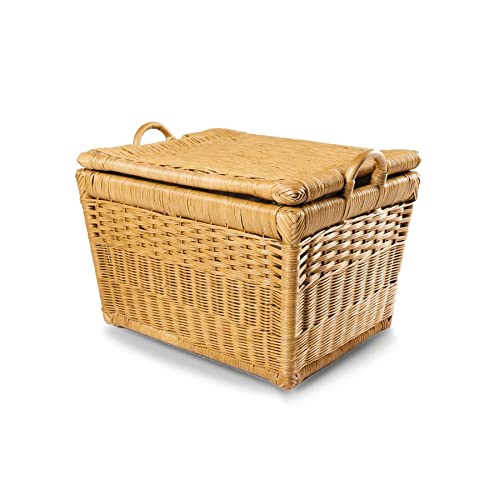 The Basket Lady Lift-Off Lid Wicker Storage Basket, M, Sandstone | Outside: 20" L x 15" W x 14" H | Inside: 17.5"L x 12"W x 11"H - Handcrafted by artisans from natural rattan - color: Sandstone, size: Medium