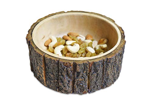 GoCraft Wood Potpourri Bowl with Tree Bark, Small, 6" Diameter x 3" Height, Wooden Decorative Bowl - size: 6"