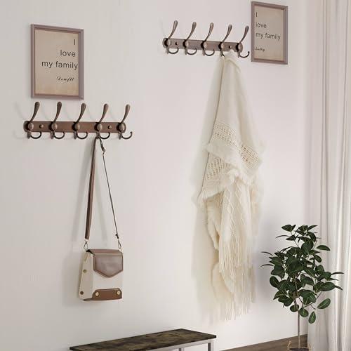 Wall Mounted Coat Rack - 5 Tri Hooks, Heavy Duty, Stainless Steel, Metal Coat Hook Rail for Coat Hat Towel Purse Robes Mudroom Bathroom Entryway (Antique Copper, 2 Packs) - color: Antique Copper, size: L=16" (2 Pcs)