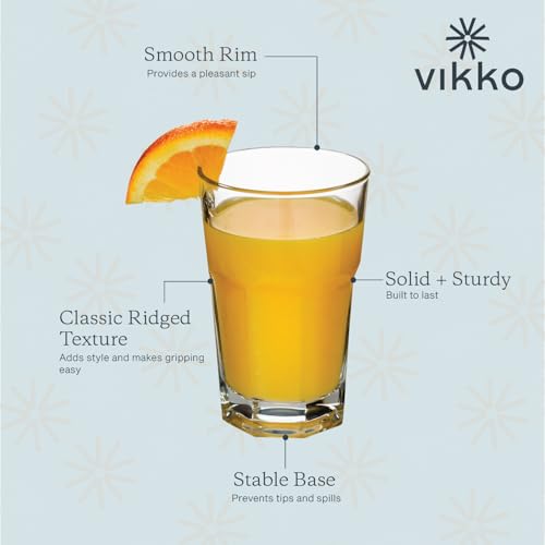 Vikko Drinking Glasses, 9 Ounce Glass Cups, Durable Glasses Drinking Set of 12, Stackable Water Glasses, Highball Glasses, Heavy Base Tumblers & Water Glasses, Dishwasher Safe Cups for Kitchen - style: 9 Ounce- Set of 12