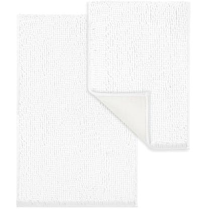 LINLA Bathroom Rugs Sets 2 Piece, Absorbent Soft Chenille Bath Mat, White | Non-Slip ,Quick Dry, Washable, Carpet Mats for Floor, Tub and Shower,32" x 20"/24" x 17" - color: White
