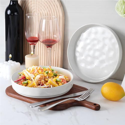 LIANYU 8.25" Wide Shallow Pasta Bowls Set of 4, Deep Dinner Salad Plates | Large Ceramic Serving Bowls Plates, Microwave & Dishwasher Safe, Polar White - color: Polar White