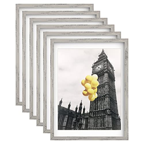 BSRHOMR 12x16 Picture Frame with Mat, Distressed Gray Photo Frame 6 Pack with 11 x 14 Mat, Display Table Top or Wall Mount for Home Decor - color: Distressed Gray, size: 12x16