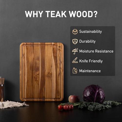 15'' Teak Wood Cutting Board Non Toxic Wooden Chopping Boards for Fruit | Charcuterie Board, Serving, Heavy Duty, Sink Board, Non Slip, Wooden Chopping Board, Small Wooden Chopping Board - style: 15 IN