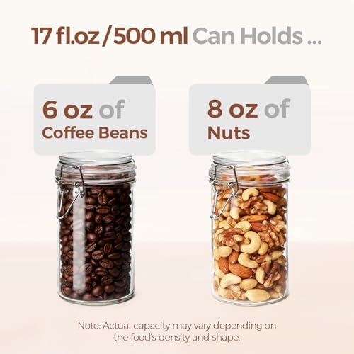 ComSaf Small 16 oz Glass Jars with Airtight Lids 6 Pack Pickling Pantry | Sourdough starter, Overnight oats, Fermenting coffee spices, Pantry organization, Pickling fermenting, Clear glass - size: 17oz*6
