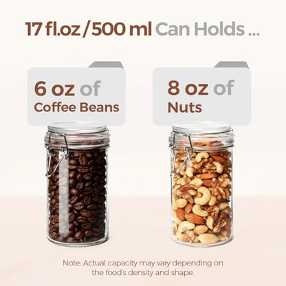 ComSaf Small 16 oz Glass Jars with Airtight Lids 6 Pack Pickling Pantry | Sourdough starter, Overnight oats, Fermenting coffee spices, Pantry organization, Pickling fermenting, Clear glass - size: 17oz*6