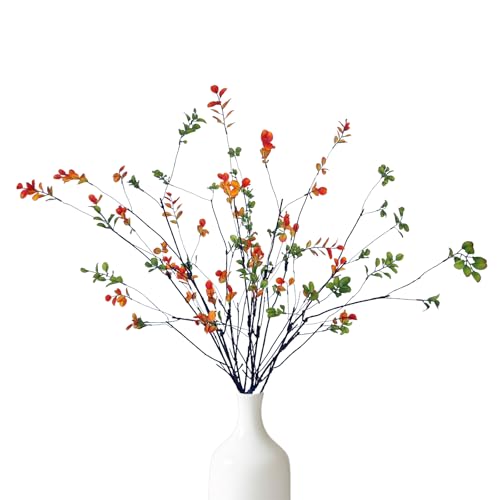 5 Pcs 37.4" Artificial Eucalyptus Stems for Vase, Autumn Yellow Leaf Faux Greenery, Olive | Ficus Long Stem Fake Leaves, Indoor Faux Plants for Home Office Decor