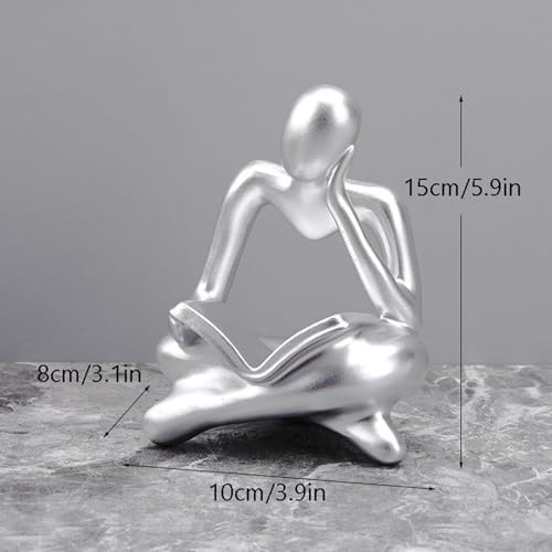 Wall Sculpture Boho Metal Flowers Wall Art Abstract Reader Figurine Resin Thinker Statue Human Figurine Office Shelf Suitable for Gift R