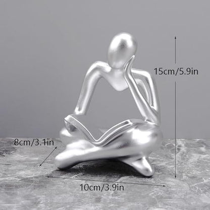 Wall Sculpture Boho Metal Flowers Wall Art Abstract Reader Figurine Resin Thinker Statue Human Figurine Office Shelf Suitable for Gift R