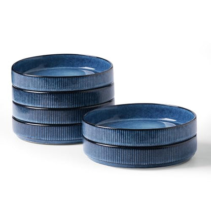 famiware Star 7.5" Pasta Bowls Set of 6, Plate Bowls, Nebulas Blue | Double Reactive Glaze, Microwave & Dishwasher Safe, Lead-free and Cadmium-free, Stoneware Scratch Resistant, Kitchen Bowls - color: Nebulas Blue, size: 6 pcs