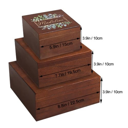 Personalized Wood Keepsake Box Custom Memory Box for Photos Jewelry Letters | Rustic Memento Storage Box for Wedding, Anniversary, Birthday, Christmas, Graduation & Bridesmaid Gifts, Customize Text - size: 5.9"L x 5.9"W x 3.9"H, style: Bouquet