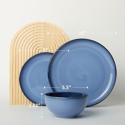 Stoneware Dinnerware Sets, Ceramic Plates and Bowls Set, Microwave & Dishwasher Safe Kitchen Dish Set, Modern Dinner Plates | Salad Plate | Cereal Bowls for 4, Dishware Sets Blue - color: Mist Blue, size: Set (12pcs)