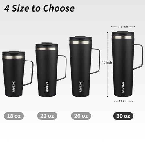 BJPKPK 30oz Insulated Tumbler with Handle, Lid & Straw, Stainless Steel | Double Wall Vacuum Insulated Coffee Travel Mug - Keeps Cold & Hot, BPA Free, Cupholder Fit for Office, Gym & Travel - color: Black, size: 30 Ounces