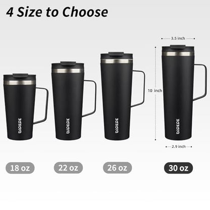 BJPKPK 30oz Insulated Tumbler with Handle, Lid & Straw, Stainless Steel | Double Wall Vacuum Insulated Coffee Travel Mug - Keeps Cold & Hot, BPA Free, Cupholder Fit for Office, Gym & Travel - color: Black, size: 30 Ounces