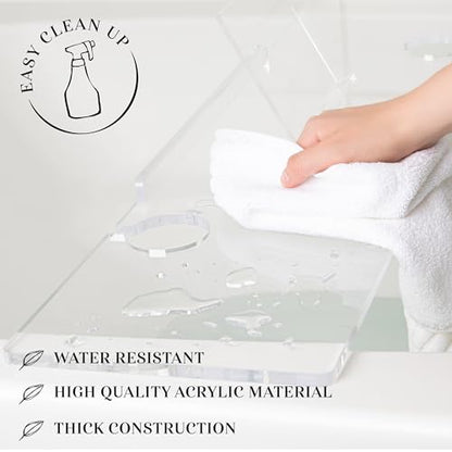 36" Supreme Plus- Luxury Bathtub Tray Caddy- 3/8" Thick, Clear Bath Tub Tray Table for 1 or 2 Bathers, Acrylic Bathtub Caddy, iPad and 2 Wine Glass Holders (Supreme Plus, 36") - size: 36" x 9" x 1.5"