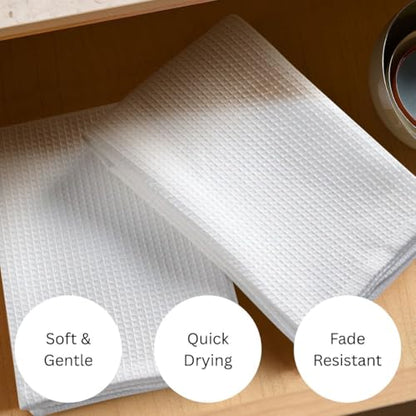 Waffle Kitchen Towels Set of 6-100% Cotton Dish Cloths Towels with Hanging Loop - Soft, Absorbent & Washable for Kitchen Use - Quick Drying Dish Towels 16x26 Inch White - color: White