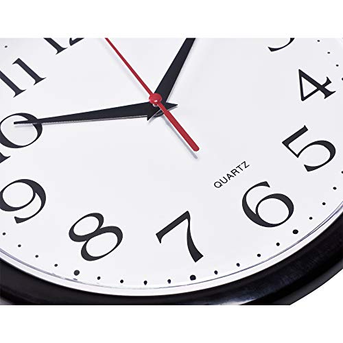 Bernhard Products Black Wall Clock Silent Non Ticking 10 Inch Quality Quartz Battery Operated Round Easy to Read Home/Office/Kitchen/Classroom/School Clock Sweep Movement - size: 10 Inch