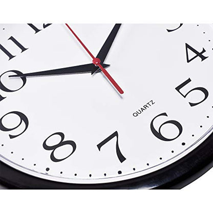 Bernhard Products Black Wall Clock Silent Non Ticking 10 Inch Quality Quartz Battery Operated Round Easy to Read Home/Office/Kitchen/Classroom/School Clock Sweep Movement - size: 10 Inch