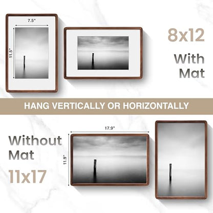 Acovy 11x17in Picture Frame, Natural Solid Walnut | Handcrafted Wooden Photo Frame, Dual Use for Wall Mount, Matted to Fit 8"x12" Photos, HD Tempered Glass - color: Walnut, size: 11x17in