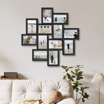 Jerry & Maggie - Photo Frame 24x24 Square Storm Eye Black PVC Picture Frame Selfie Gallery Collage Wall Hanging for 6x4 Photo - 12 Photo Sockets - Wall Mounting Design - color: Black