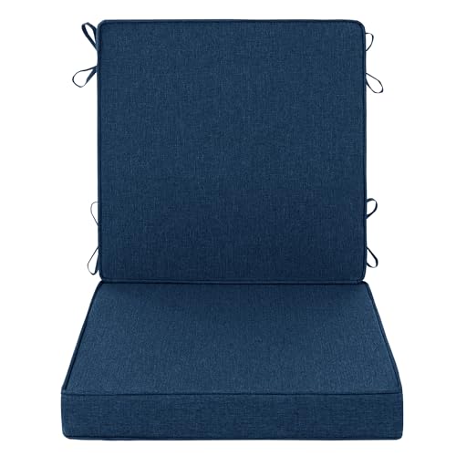 Outdoor Chair Cushions Set of 1, 18 x 16.5 Inch, Navy Blue | Water-Resistant, Fade-Resistant, Patio Furniture Dining Chair Seat Replacement with Mid Back, Ties Zipper, Removable Cover - color: Navy Blue, size: 18" x 16.5" 1 Pack