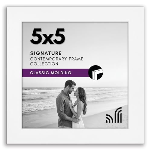 Americanflat 5x5 Picture Frame - Engineered Wood - White | Shatter-resistant glass, wall or tabletop display with included easel, sawtooth hangers included - color: White, size: 5x5