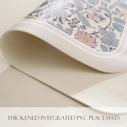Vinyl Waterproof Placemats Set of 6 Rectangular,12"*17"-Hazel D | Wipeable Beautiful Print Place Mats,Stain Resistant,Heat Resistant,Everyday Meals,Kitchen,Dinning,Holiday,Decor - color: Hazel D