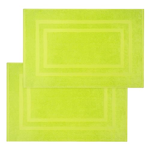 Luxury 100% Cotton Bath Mats for Bathroom | Set of 2 Modern Design Apple Green Bath Mat | Machine Washable & Eco-Friendly with a Soft & Absorbent Underfoot for Comfort - color: Apple Green