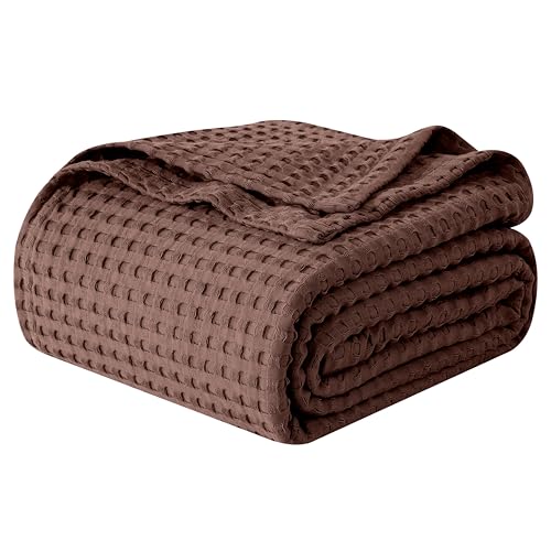 Elegant Comfort Premium 100% Cotton Waffle Blanket - Lightweight Breathable Waffle Weave Bed Blanket - Soft and Warm All Season Blanket for Couch, Sofa and Bed, King Size 90x108 Inches, Brown - color: Brown, size: King