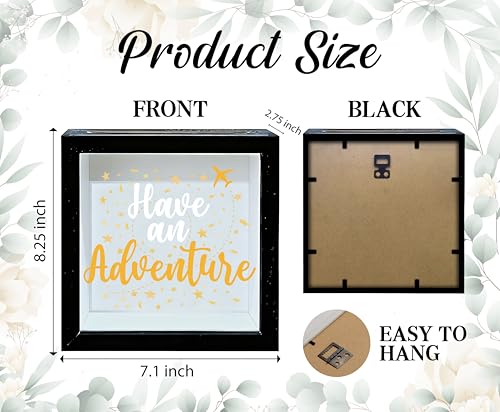 Travel Fund Box, 8×8 Have an Adventure Shadow Box Frame with Slot, Piggy Bank Money Saving Decoration for Graduation Baby Shower Wedding,Star Airplane Memory Keepsake Gift -A08 - size: 8×8 star airplane