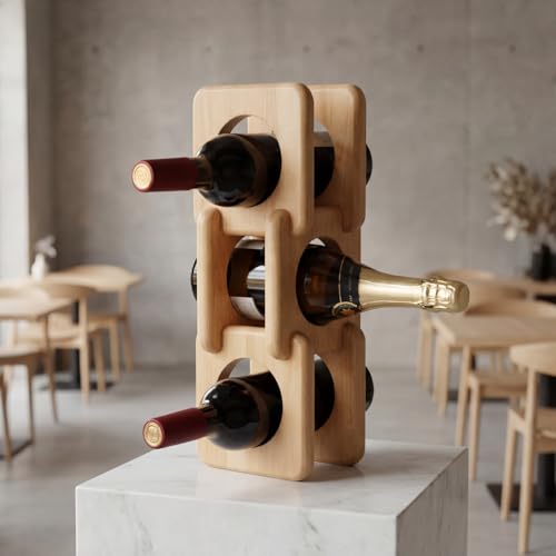 Novabright Detachable Wood Wine Rack Countertop 3 Bottle Display Stand Holder, Modern Tabletop Wine Bottle Holder for Home Bar, Kitchen & Dining Room Decor, Stylish Storage or Sculptural Accent