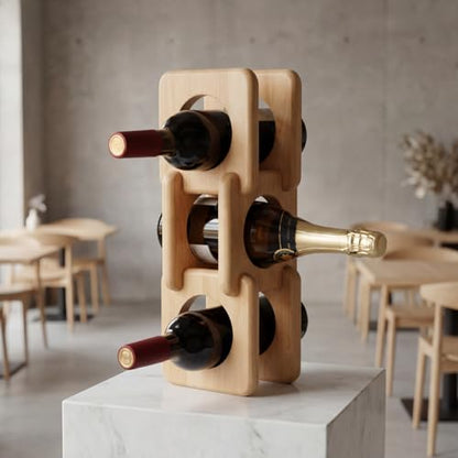 Novabright Detachable Wood Wine Rack Countertop 3 Bottle Display Stand Holder, Modern Tabletop Wine Bottle Holder for Home Bar, Kitchen & Dining Room Decor, Stylish Storage or Sculptural Accent