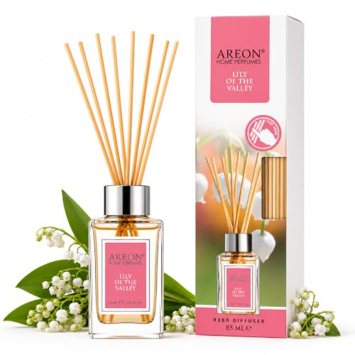 Areon Lily of the Valley Home Luxury Reed Diffuser,10 Rattan Reeds,85ml | Luxury Reed Diffuser Suitable for Bedrooms, Living Rooms, Bathrooms, Offices, Entryways, and Other Indoor Spaces. - color: Lily of the Valley, size: 85ml