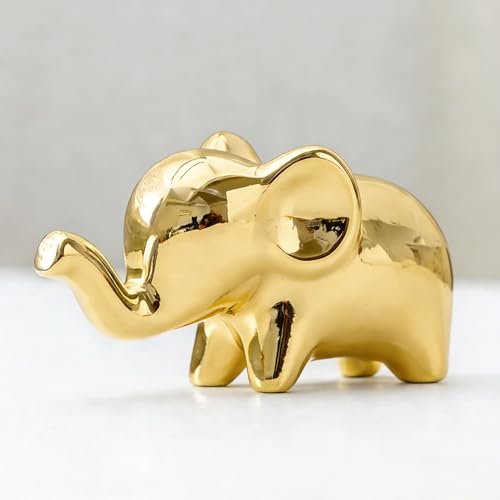 OwMell Good Luck Elephant Decor for Home, Small Ceramic Elephant Statue Figurine for Home Decor - Gold Plated - color: Gold Plated