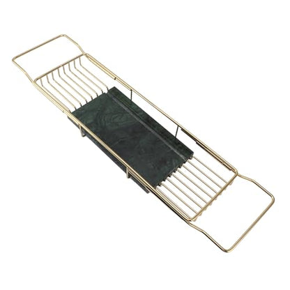 Marhynchus Metal Marble Bathtub Rack, Bathtub Caddy Tray Stainless Steel Shower Caddy Tray with Extending Sides, Bathroom Trays (Gold Green) - size: Gold Green