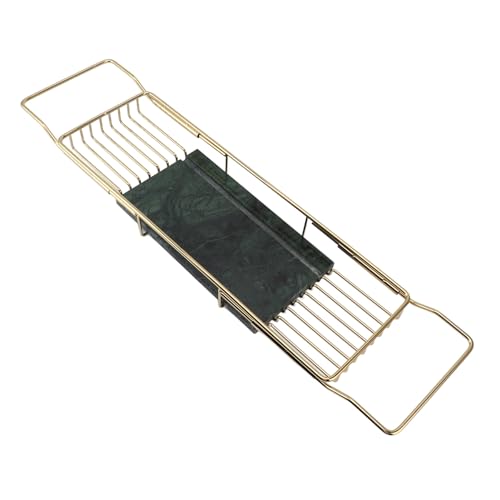 Marhynchus Metal Marble Bathtub Rack, Bathtub Caddy Tray Stainless Steel Shower Caddy Tray with Extending Sides, Bathroom Trays (Gold Green) - size: Gold Green
