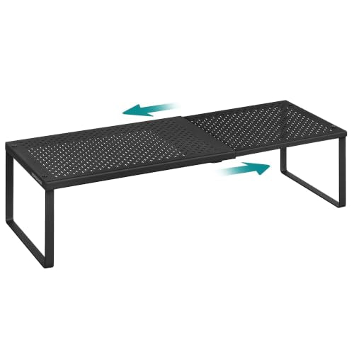 SONGMICS Spice Rack, Expandable Kitchen Countertop Shelf, Steel | Small Cupboard Organizer, Space-Saving, Tabletop, Matte Black, BEQUE Collection UKCS007B01 - color: Matte Black, size: Set of 1