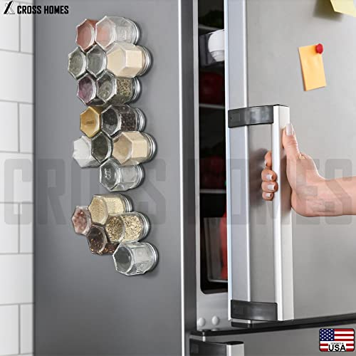 30 Set Magnetic Spice Jars for Refrigerator Hexagon Glass Spice Jars with Magnetic Lids, Shaker, Spice Labels, Magnetic Glass Spice Containers for RV Travel Trailer Kitchen Fridge Cabinet Wall mount